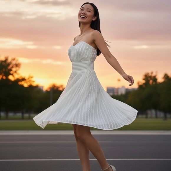 White House Black Market Strapless Pleated Ivory Dress | Cocktail Size 0 - Picture 2 of 13